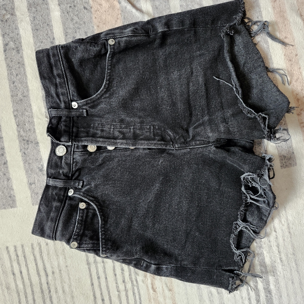 Atitzia AGOLDE Distressed Black Denim Cut-Off Shorts with Button Fly